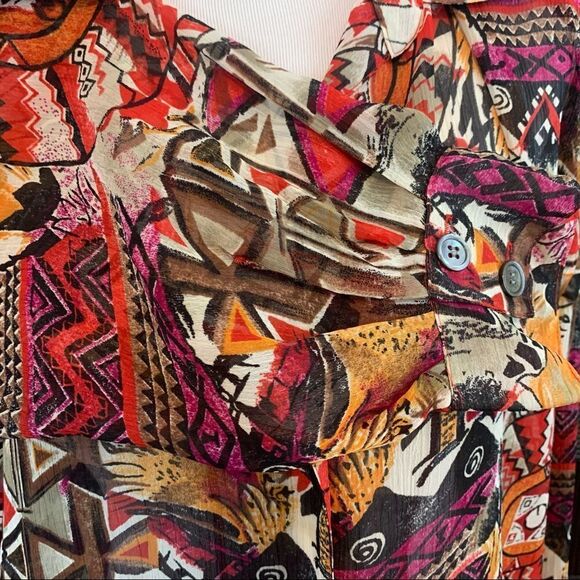 Vintage abstract tribal pattern button down blouse - Picture 5 of 7